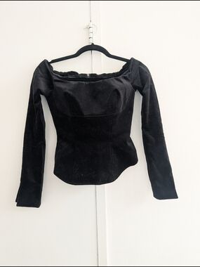 A.L.C. Black Off-Shoulder Velvet Top